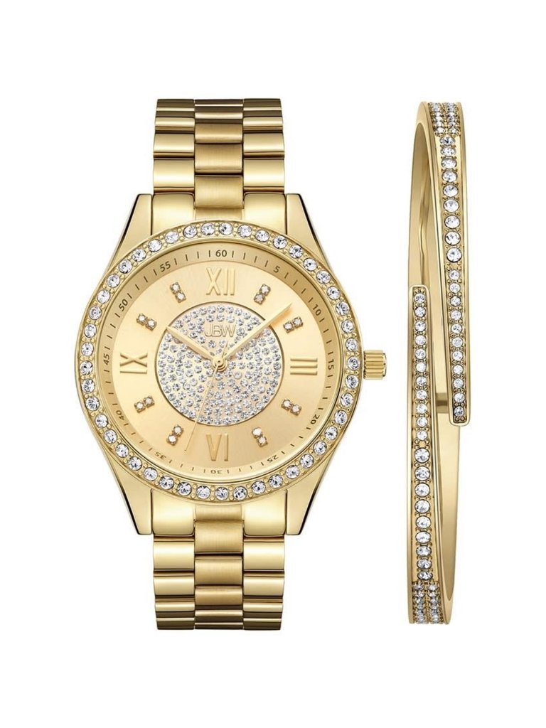 Nwt Jbw Mondrian Jewelry Set Gold-Tone Dial Ladies Watch